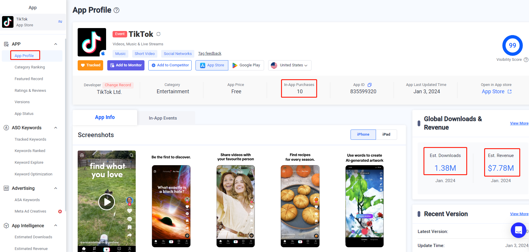 App Profile on FoxData