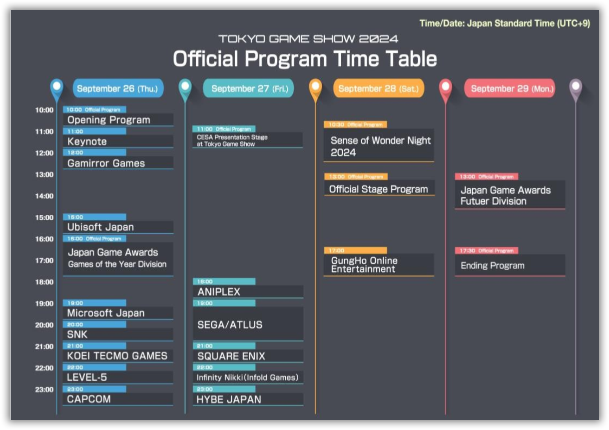 Tokyo Game Show 2024 Official Program Time Table