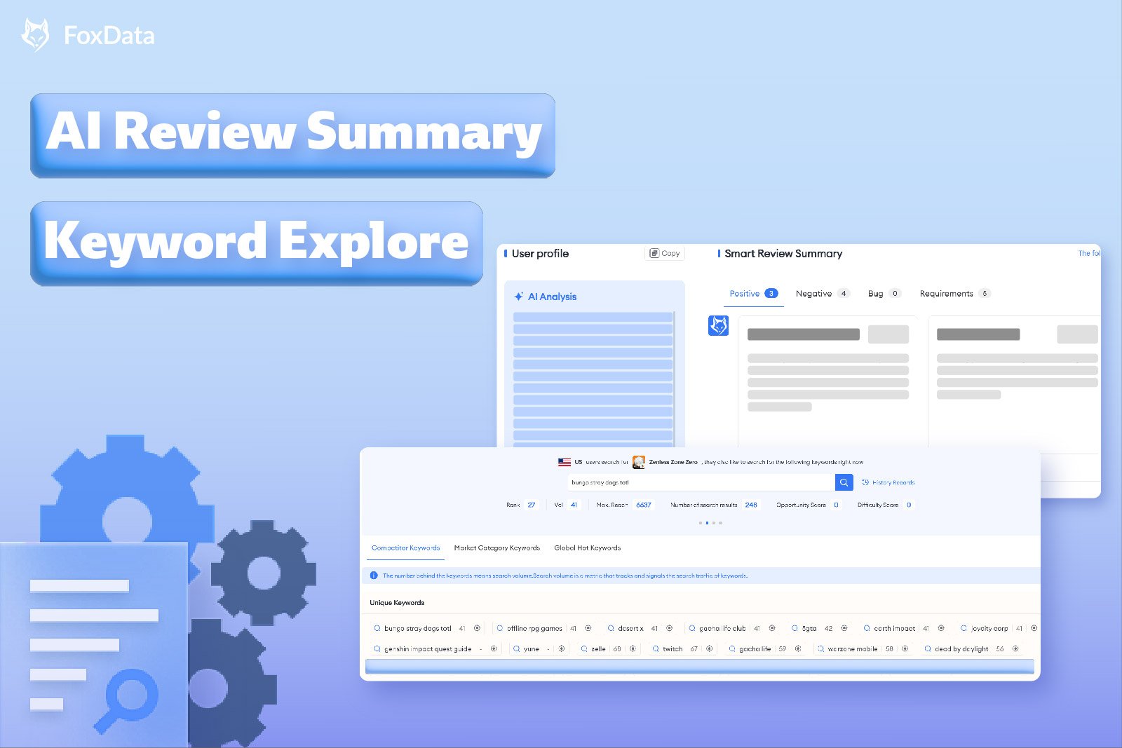 Dernière mise à jour de FoxData : « AI Review Summary » et « Keyword Explore ».