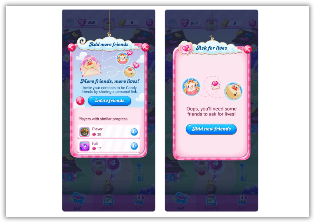 “Ask for lives” feature in Candy Crush Saga