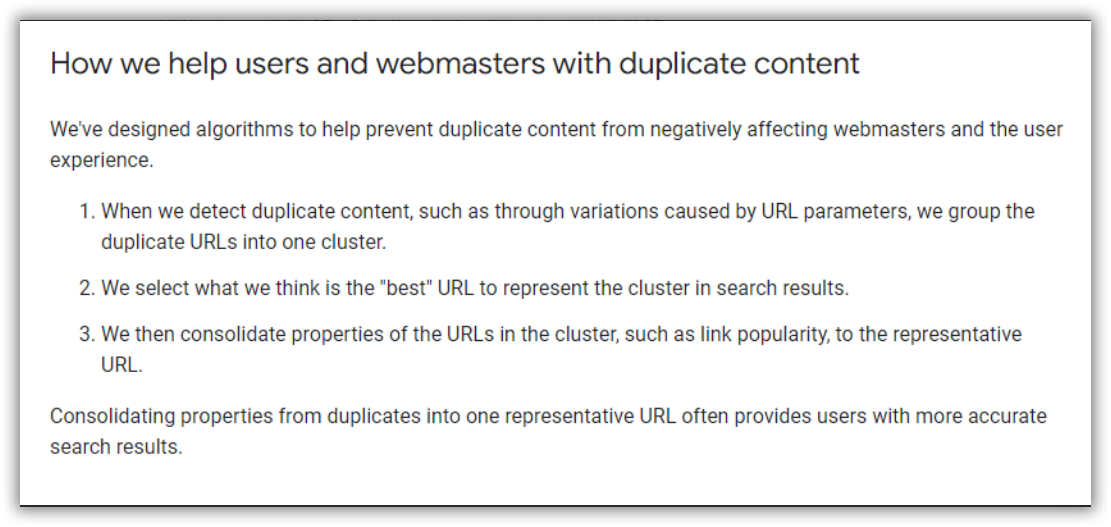  Google's comments on duplicate content