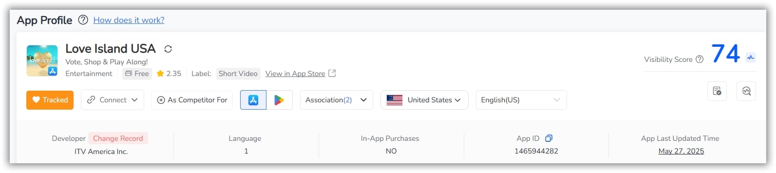 Love Island USA App Profile