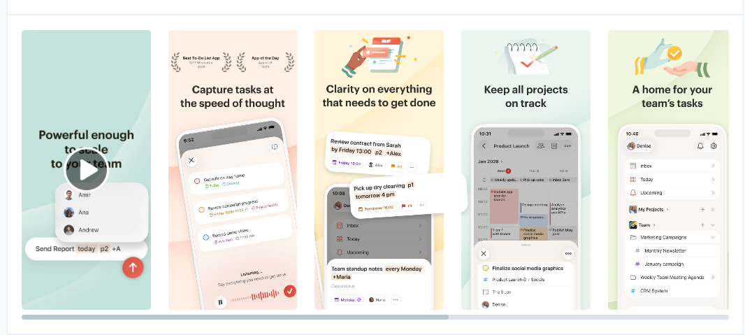 Example of app screenshots for task-manager app Todoist&nbsp;| FoxData