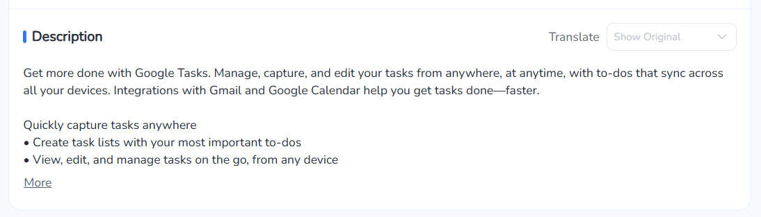 Example of meta description for task manager app in English | FoxData