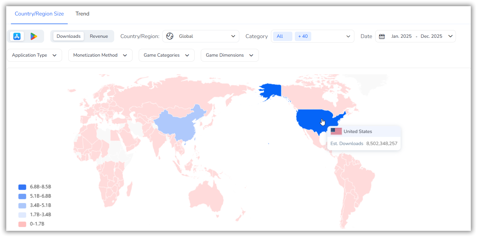 앱스토어 앱 다운로드 수 기준 상위 10개국