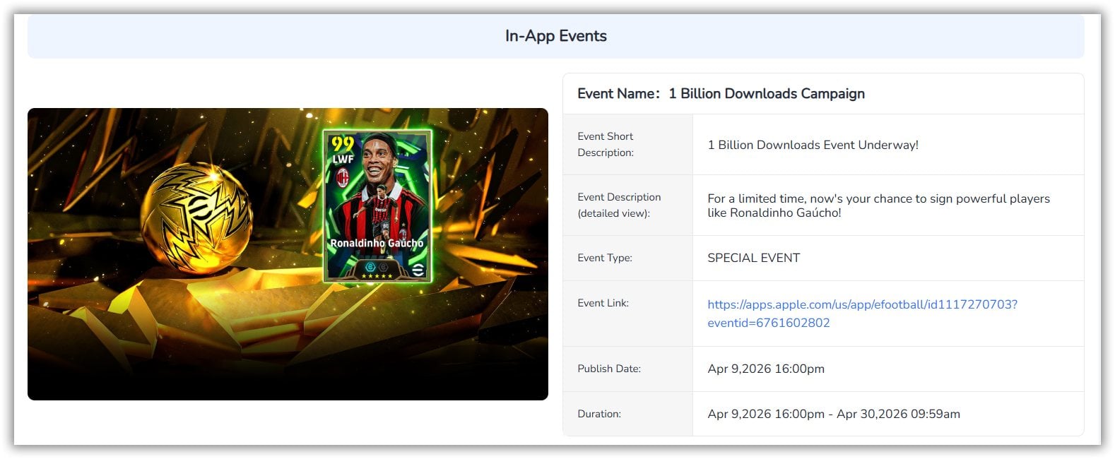 eFootball In-App Events