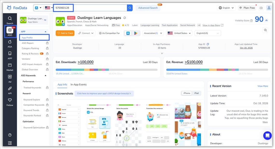Duolingo App Profile